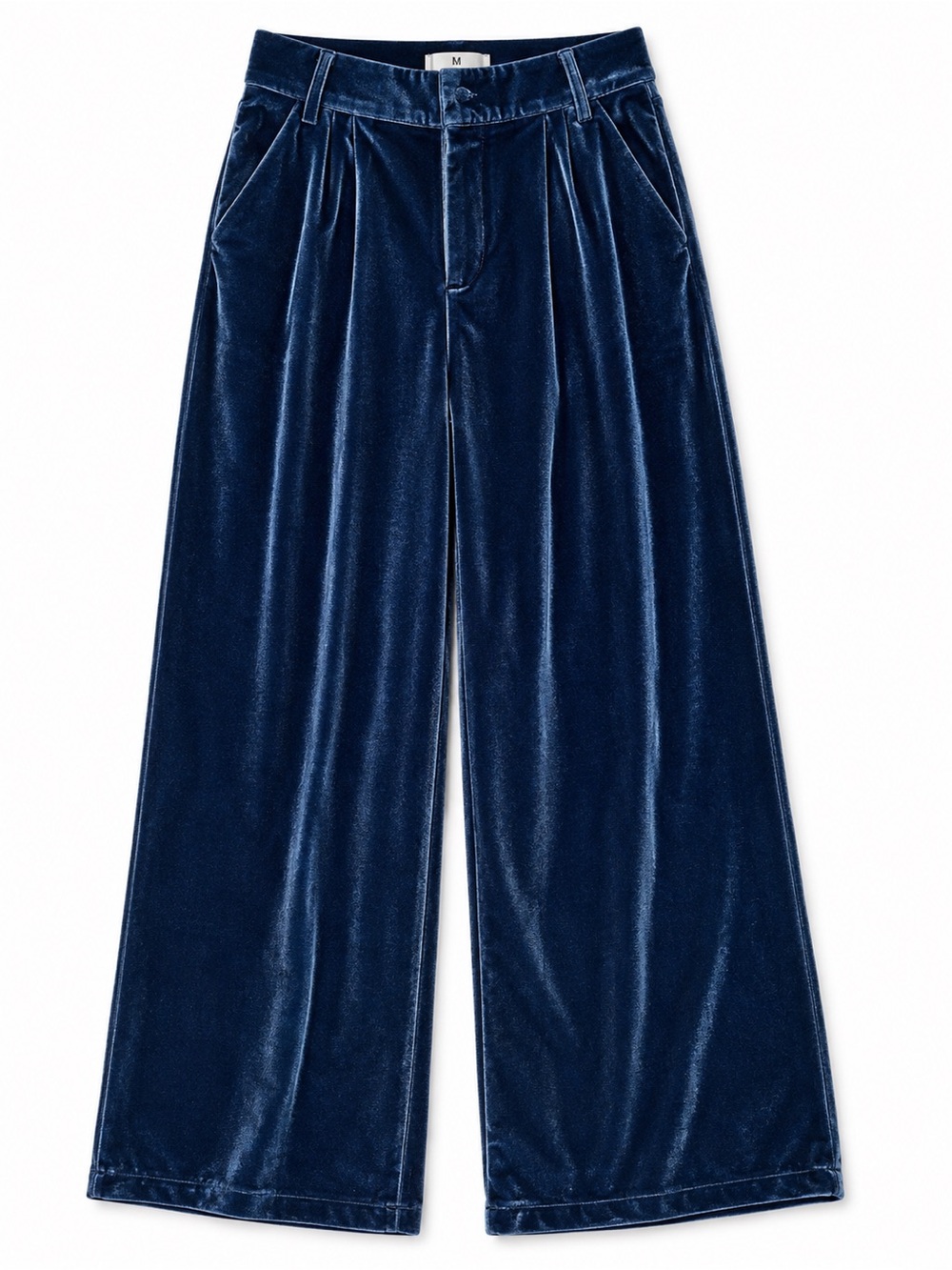 Women’s Navy Blue Velvet Wide Leg Pants – High Waist